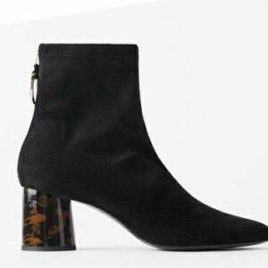 Zara Black Ankle Boots with Tortoise Heel